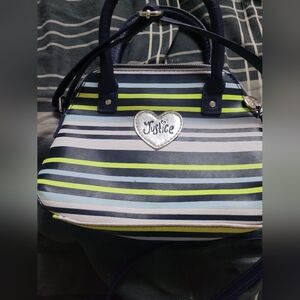 Justice Striped Navy and Lime Green Women's Bag
